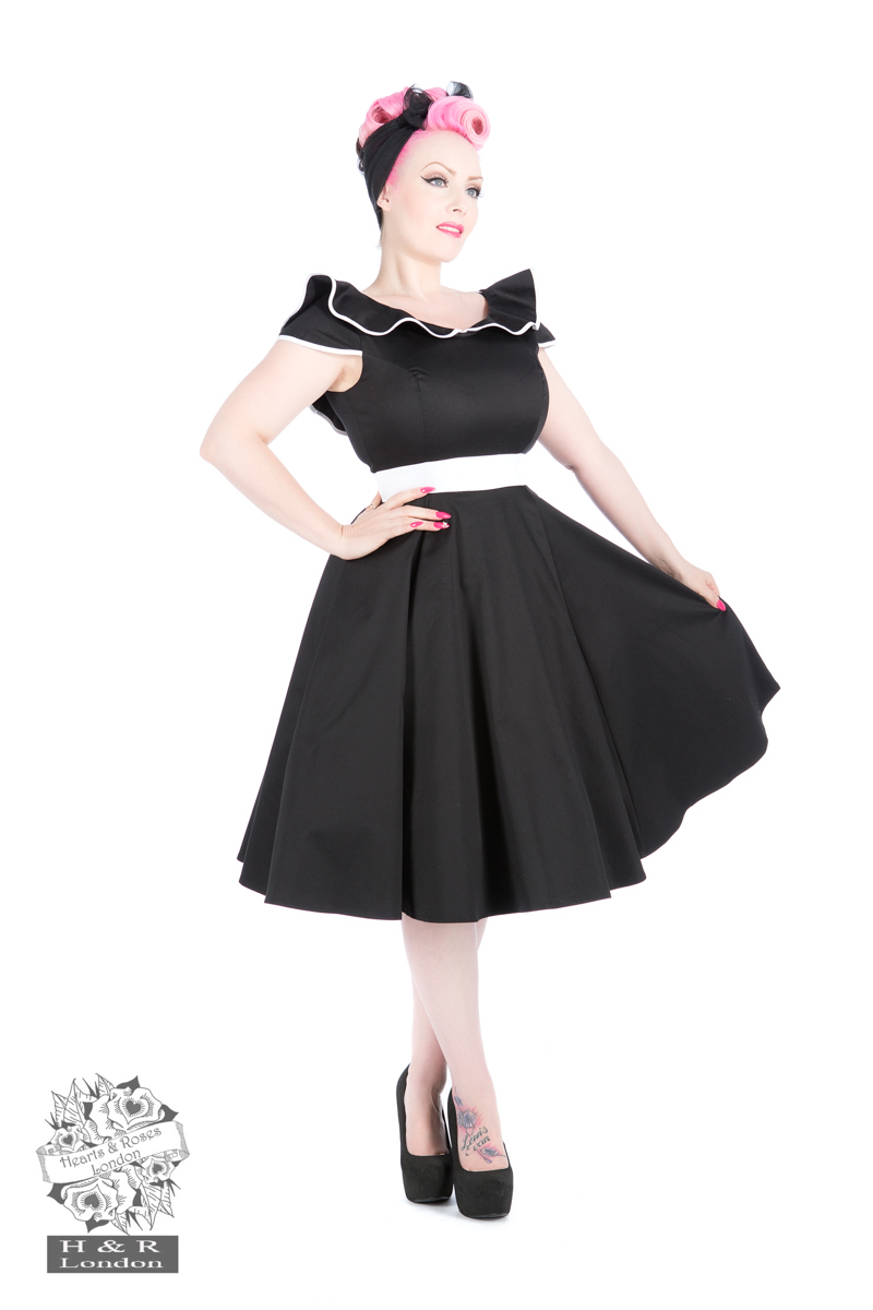50s Black Flute Collar Dress